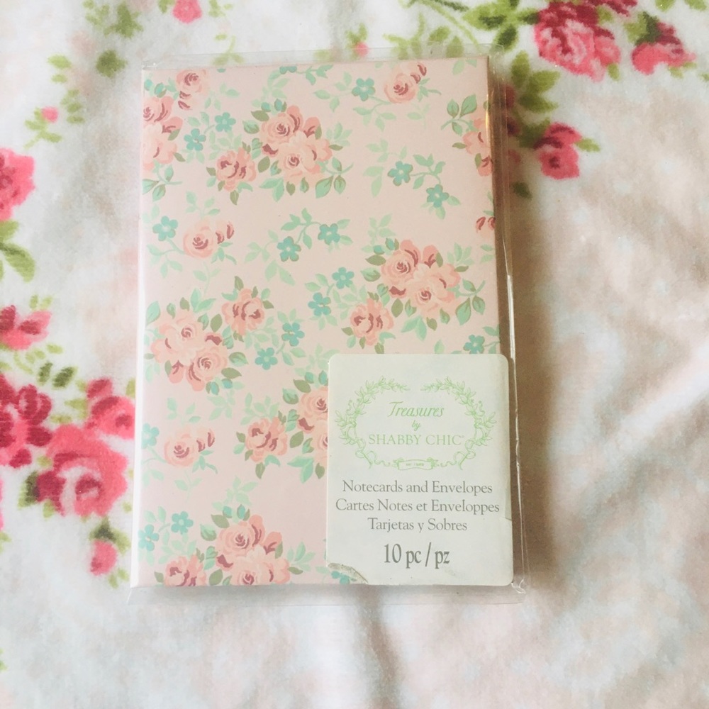 NW TREASURES SHABBY CHIC PNK ROSES CARD/ENVLPS 10